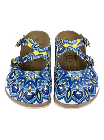 Calceo Clogs in Weiß/ Blau