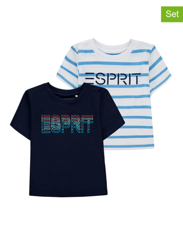 ESPRIT 2er-Set: Shirts in Dunkelblau/ Weiß