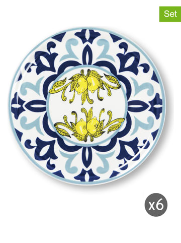 Trendy Kitchen by EXCÉLSA Talerze (6 szt.) "New Amalfi" w kolorze niebiesko-żółtym do pizzy - Ø 31 cm