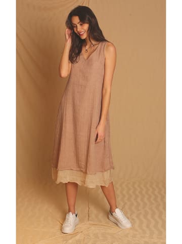 Le Jardin du Lin Leinen-Kleid in Hellbraun