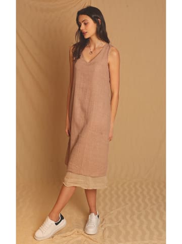Le Jardin du Lin Leinen-Kleid in Hellbraun