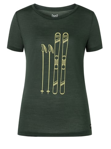 super.natural Shirt "Skiing" in Dunkelgrün