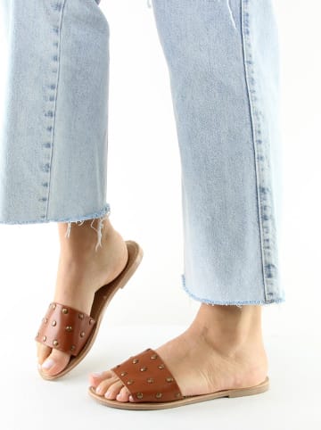 Manoukian Leren slippers "Inelle" bruin