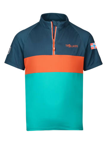Trollkids Koszulka sportowa "Trondheim" w kolorze granatowo-pomarańczowo-morskim