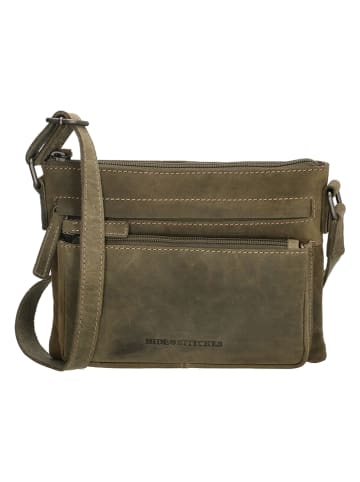 HIDE & STITCHES Leder-Umhängetasche in Oliv - (B)23 x (H)17 x (T)5 cm
