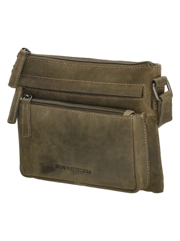 HIDE & STITCHES Leder-Umhängetasche in Oliv - (B)23 x (H)17 x (T)5 cm