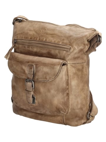 HIDE & STITCHES Leder-Rucksack in Taupe - (B)32 x (H)33 x (T)5 cm