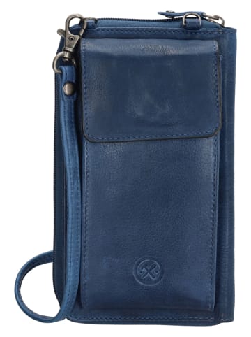 HIDE & STITCHES Blue Leather Phone Bag - 11.5 x 19 x 3 cm
