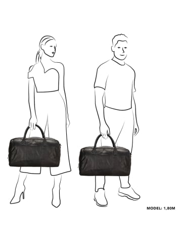 HIDE & STITCHES Leder-Weekender in Schwarz - (B)54 x (H)32 x (T)21 cm