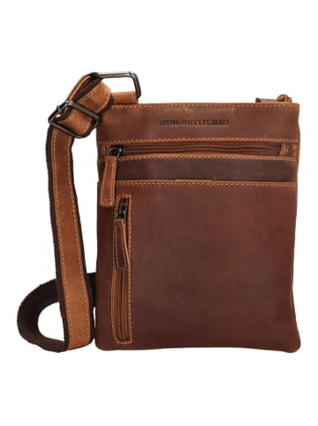 HIDE & STITCHES Leder-Umhängetasche in Hellbraun - (B)18 x (H)22 x (T)4 cm