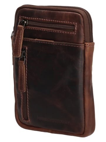 HIDE & STITCHES Leder-Umhängetasche in Braun - (B)13 x (H)18 x (T)4 cm