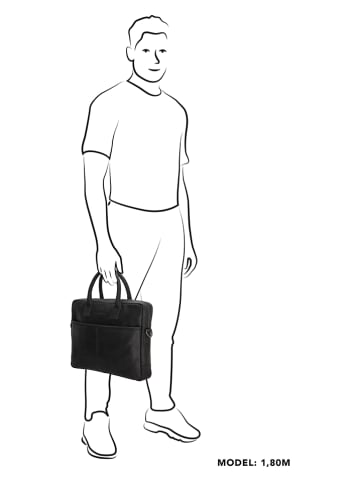 HIDE & STITCHES Leder-Laptoptasche in Schwarz - (B)39 x (H)31 x (T)7 cm