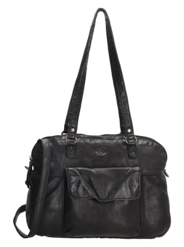 HIDE & STITCHES Leren schoudertas zwart - (B)32,5 x (H)24 x (D)10 cm