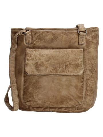 HIDE & STITCHES Leder-Rucksack in Taupe - (B)26,5 x (H)23 x (T)10 cm