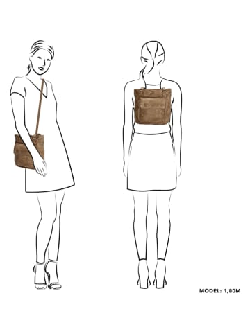 HIDE & STITCHES Leder-Rucksack in Taupe - (B)26,5 x (H)23 x (T)10 cm