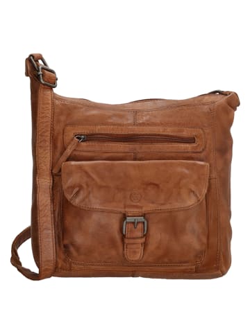 HIDE & STITCHES Leder-Umhängetasche in Cognac - (B)27 x (H)27 x (T)8 cm