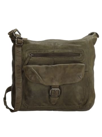 HIDE & STITCHES Leder-Umhängetasche in Oliv - (B)27 x (H)27 x (T)8 cm