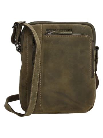 HIDE & STITCHES Leren schoudertas olijfgroen - (B)18 x (H)21 x (D)6 cm
