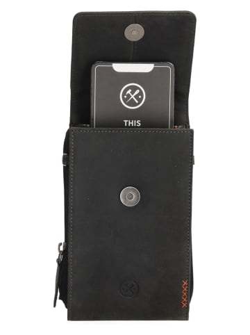 HIDE & STITCHES Leren smartphonetas zwart - (B)20 x (H)11 x (D)3 cm