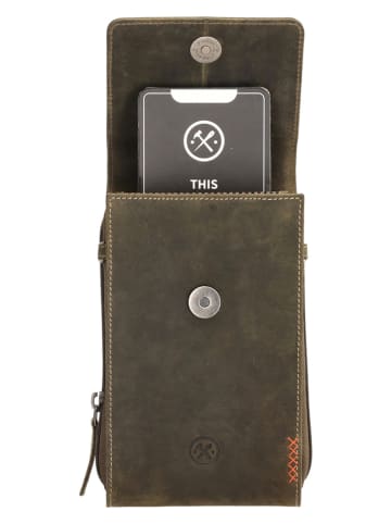 HIDE & STITCHES Leder-Handytasche in Oliv - (B)20 x (H)11 x (T)3 cm