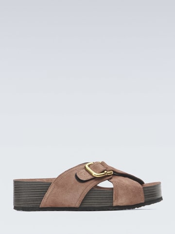 Gino Rossi Leren slippers taupe