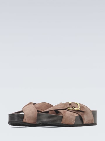 Gino Rossi Leren slippers taupe