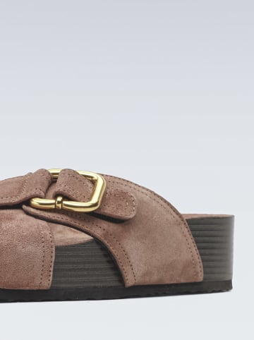 Gino Rossi Leren slippers taupe