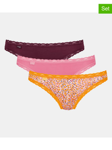 Sloggi 3er-Set: Strings in Braun/ Pink/ Orange