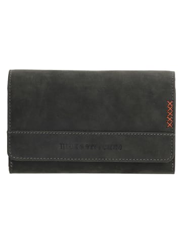 HIDE & STITCHES Leren portemonnee zwart - (B)16 x (H)8 x (D)3 cm