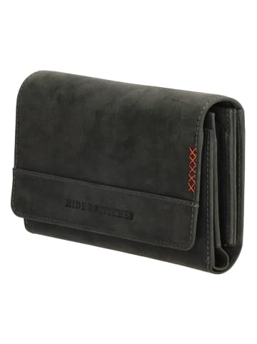 HIDE & STITCHES Leren portemonnee zwart - (B)16 x (H)8 x (D)3 cm