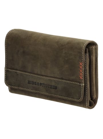 HIDE & STITCHES Skórzany portfel w kolorze khaki - 16 x 8 x 3 cm