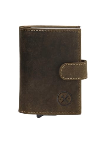 HIDE & STITCHES Leren portemonnee kaki - (B)8 x (H)10 x (D)2 cm