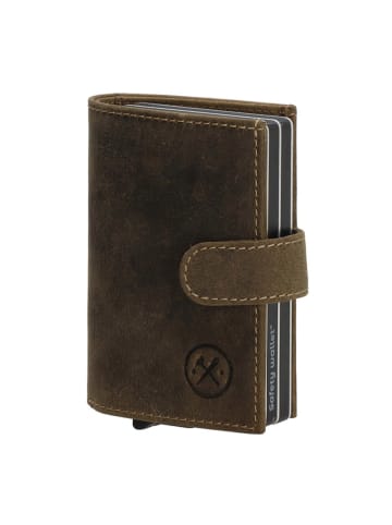 HIDE & STITCHES Leren portemonnee kaki - (B)8 x (H)10 x (D)2 cm