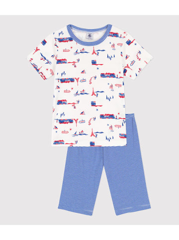 PETIT BATEAU Pyjama in Weiß/ Blau