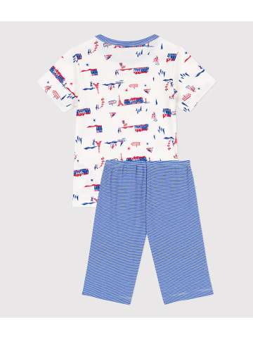 PETIT BATEAU Pyjama in Weiß/ Blau