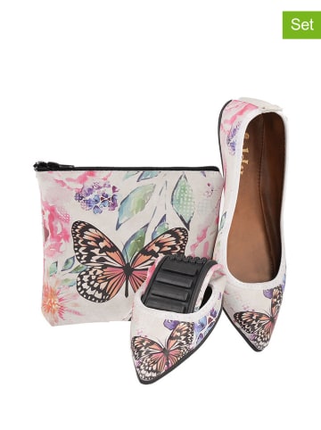 Foldy 2-delige set: leren ballerina's & clutch wit/meerkleurig