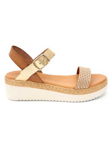 Abril Flowers Leren haksandalen lichtbruin/goudkleurig
