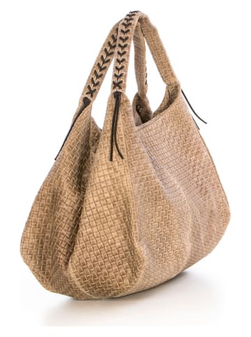 Lucca Baldi Skórzany shopper bag "Pitigliano" w kolorze beżowym - 41 x 34 x 30 cm