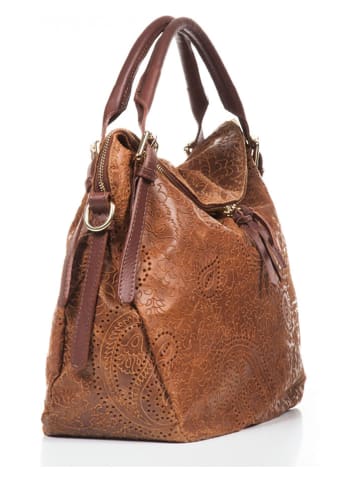 Lucca Baldi Skórzany shopper bag "Cortona" w kolorze brązowym - 40 x 36 x 16 cm