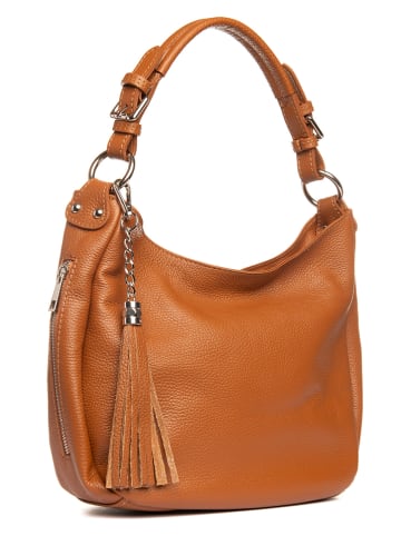 Lia Biassoni Leder-Schultertasche "Monate" in Cognac - (B)36 x (H)26 x (T)10 cm