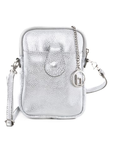 Lia Biassoni Skórzana torebka "Paglia" w kolorze srebrnym na telefon - 15 x 20 x 1 cm