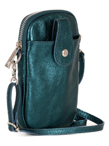 Pia Sassi Leren telefoontasje "Serottini" petrol - (B)11 x (H)19 x (D)2 cm