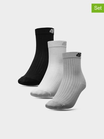 4F 3-delige set: enkelsokken wit/grijs/zwart