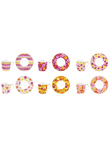Easy Life 6er-Set: Kaffeetassen "Flower Power Yellow" in Lila/ Gelb/ Bunt - 100 ml