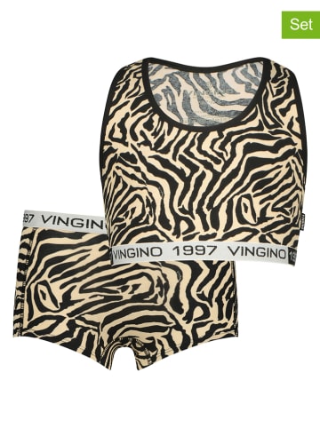 Vingino 2-delige ondergoedset "Zebra" beige/zwart