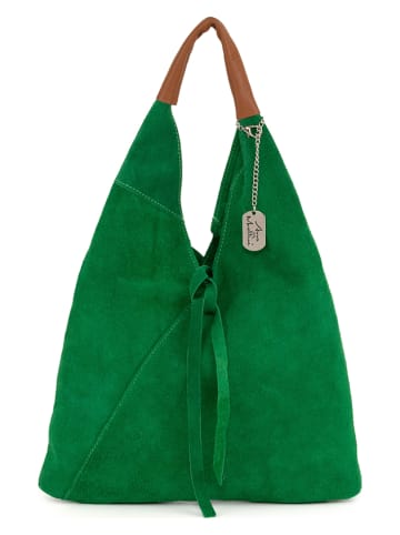 Anna Morellini Skórzany shopper bag "Eleonora" w kolorze zielonym - 40 x 31 x 2 cm