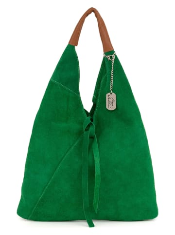 Anna Morellini Skórzany shopper bag "Eleonora" w kolorze zielonym - 40 x 31 x 2 cm