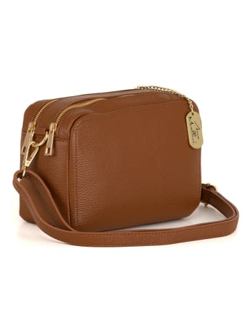 Anna Morellini Leder-Umhängetasche "Pippa" in Cognac - (B)25 x (H)16 x (T)6 cm