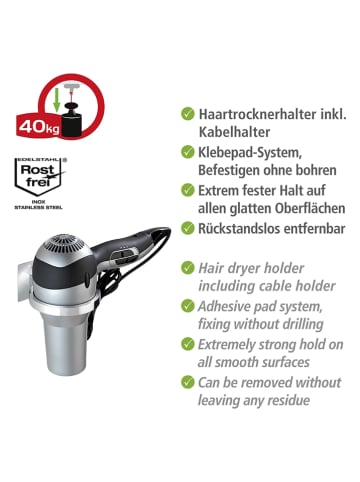 Wenko Haardrogerhouder "Turbo-loc" zilverkleurig - (B)13 x (H)7 x (D)2,5 cm