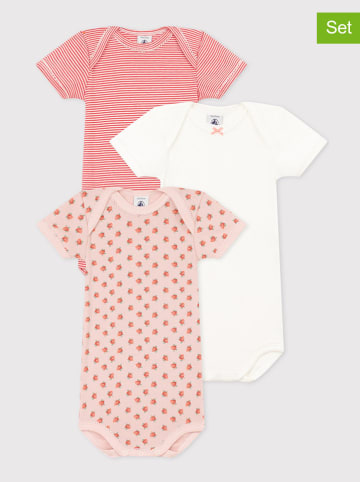 PETIT BATEAU 3-delige set: rompers wit/lichtroze
